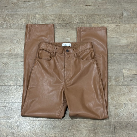 Abercrombie & Fitch Pants - Abercrombie & Fitch Brown Leather The 90s Straight Ultra High Rise Pants Size 26